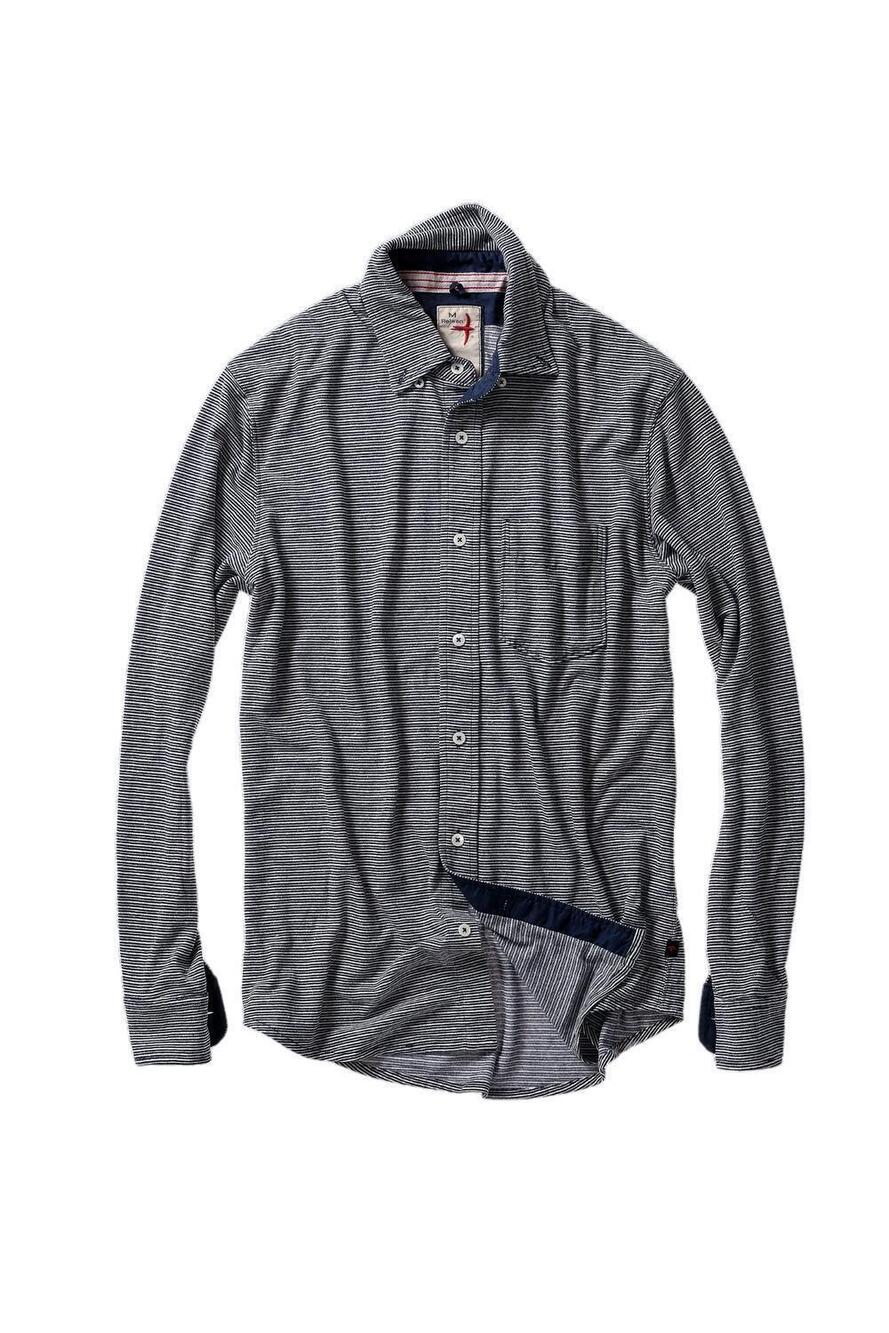 NEW RELWEN men's hemp stripe button down in midnight